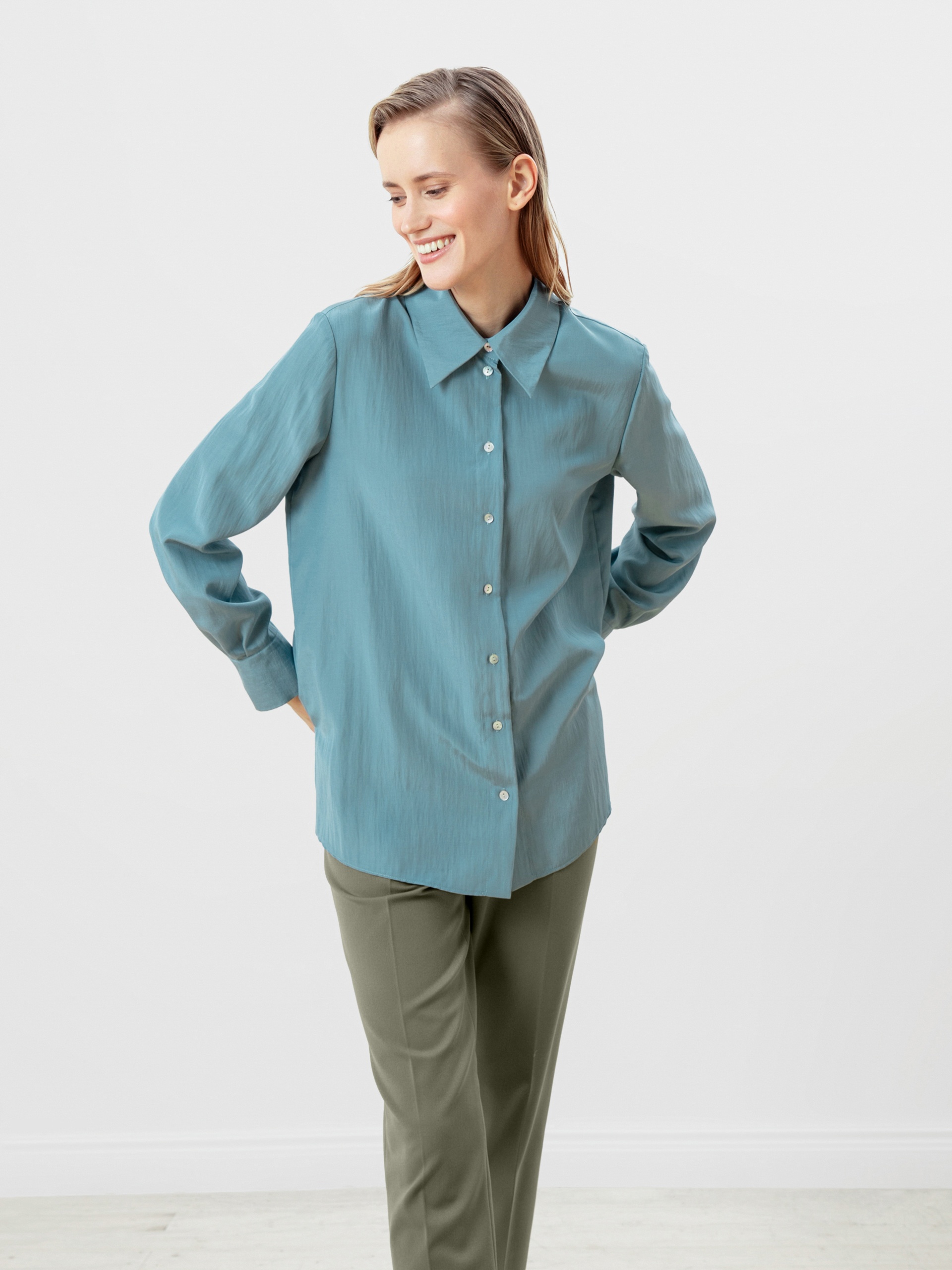 

Прямая свободная блузка из 100% вискозы, Голубой, 1148100pt0951