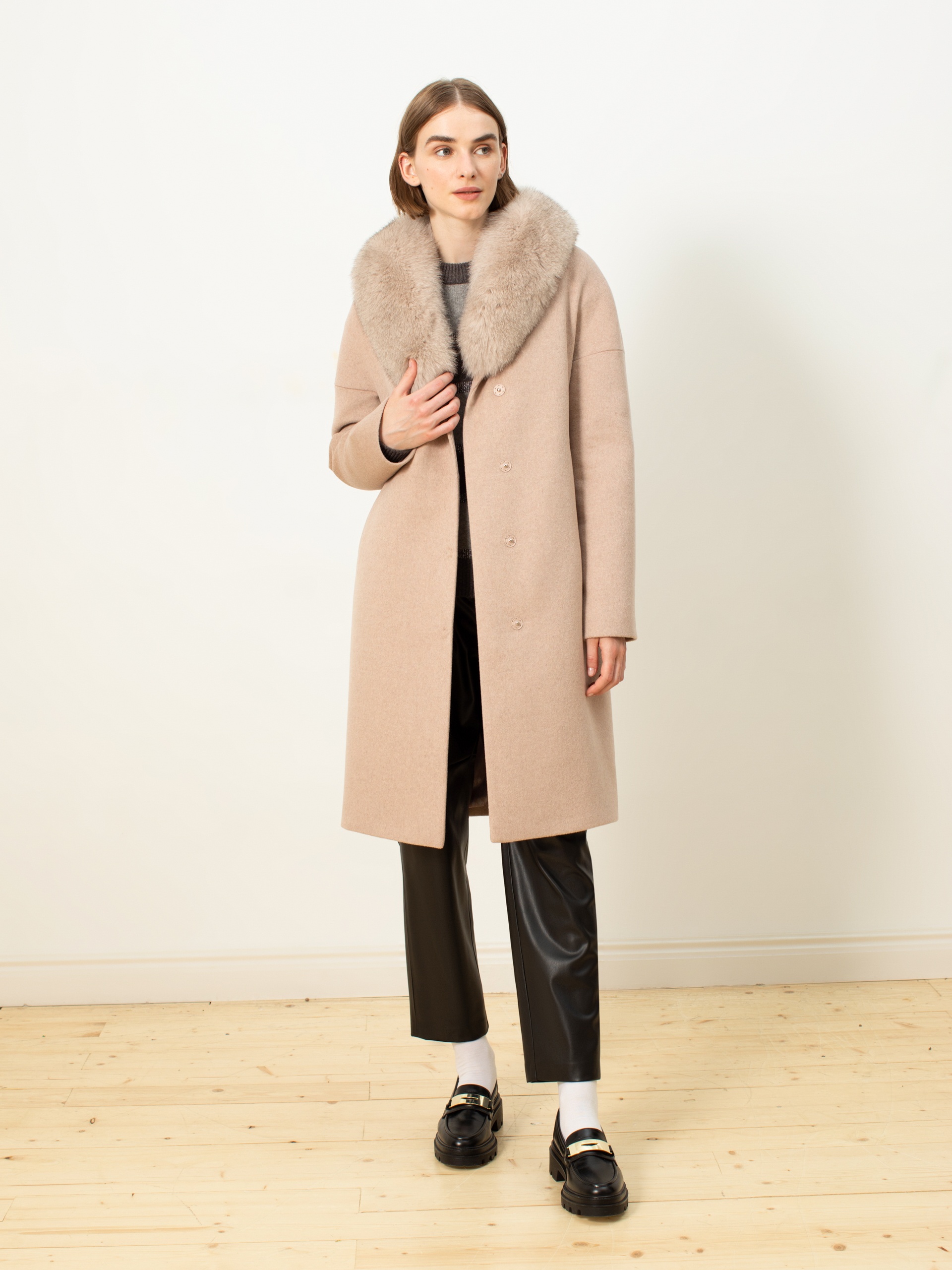 

Пальто зимнее с мембраной и меховым воротником, Розовый, 1012902p60116