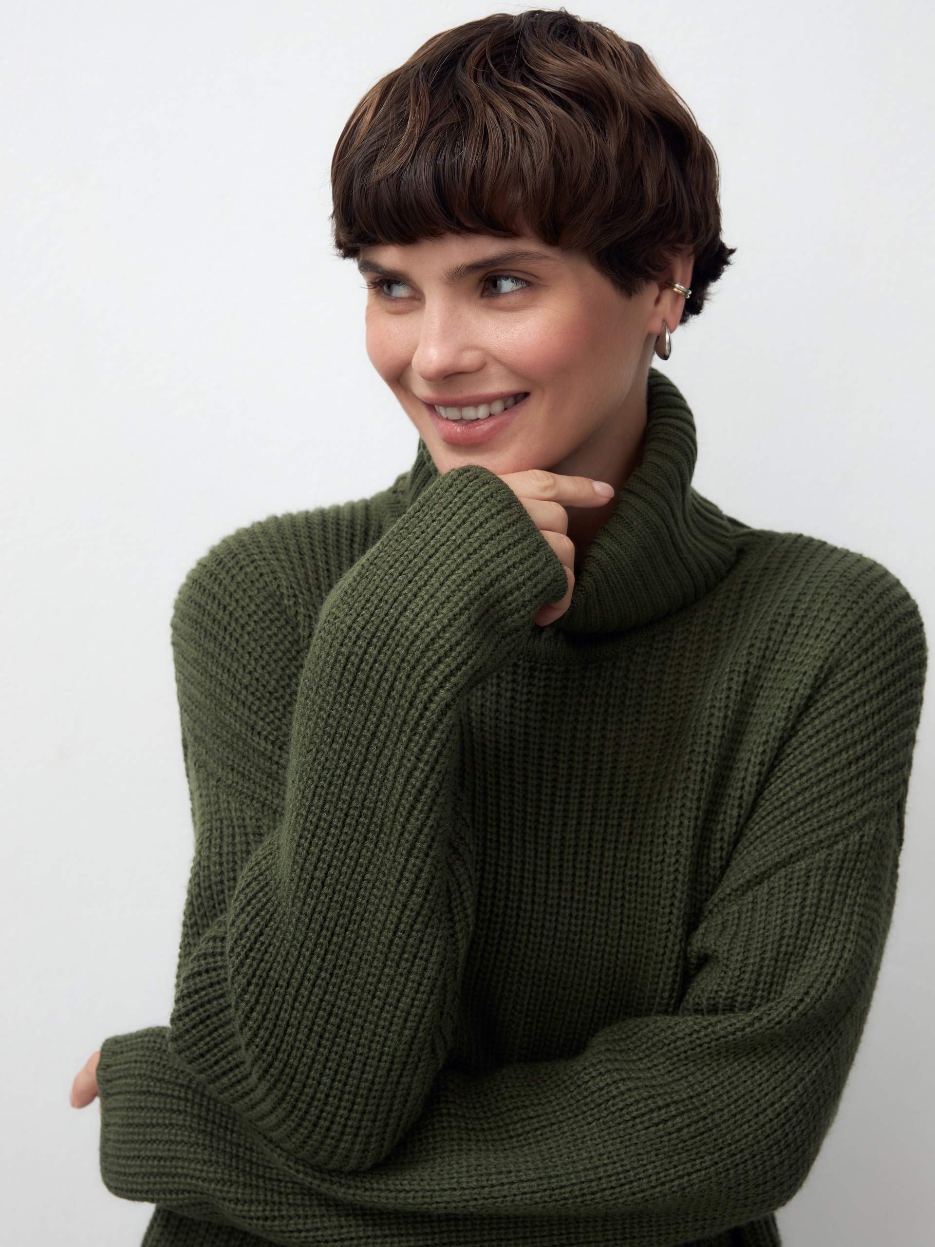 

Свободный свитер из фактурного вязаного трикотажа, Зеленый, 1222192kw2440