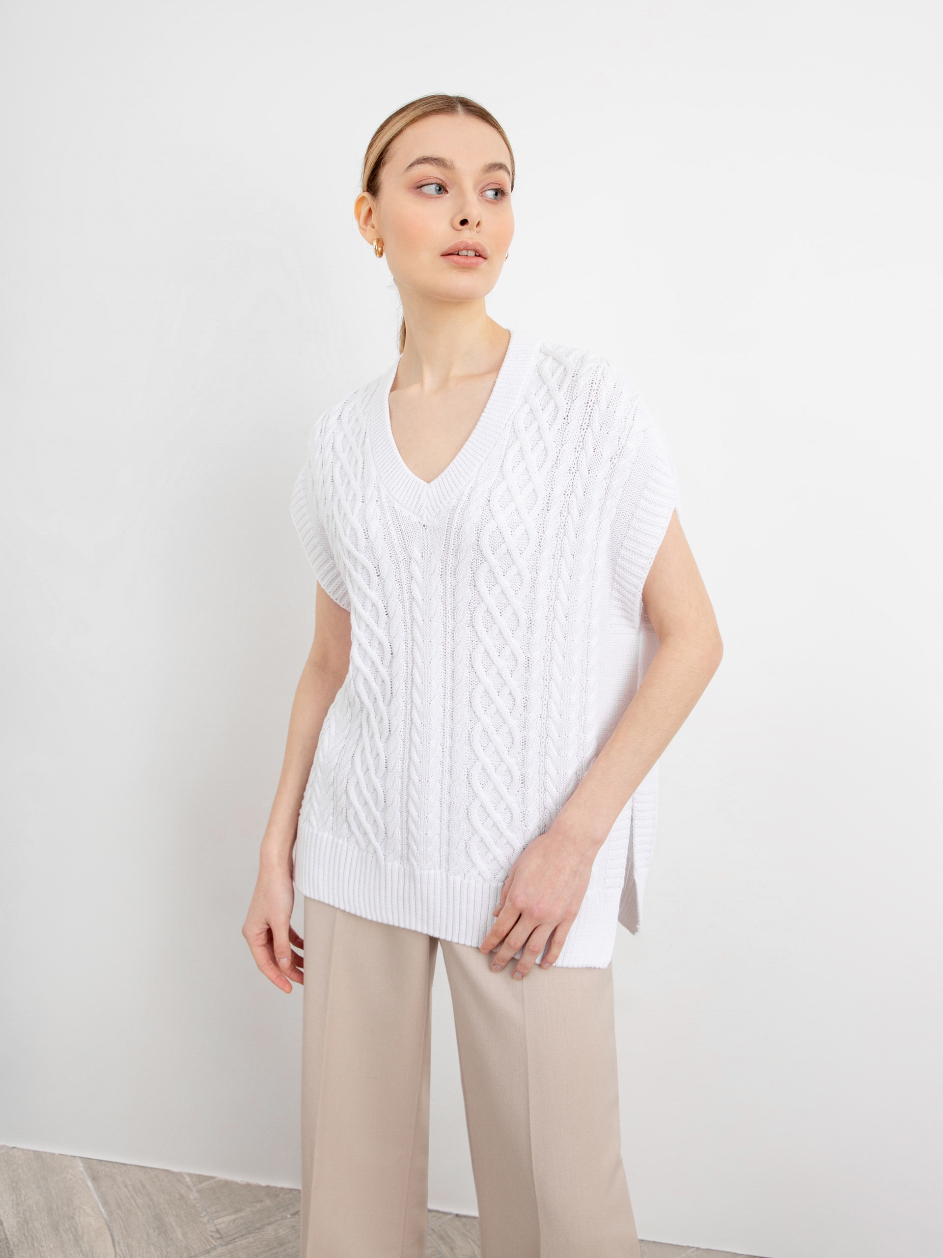 

Жилет вязаный без рукавов, Белый, 3251020up0801