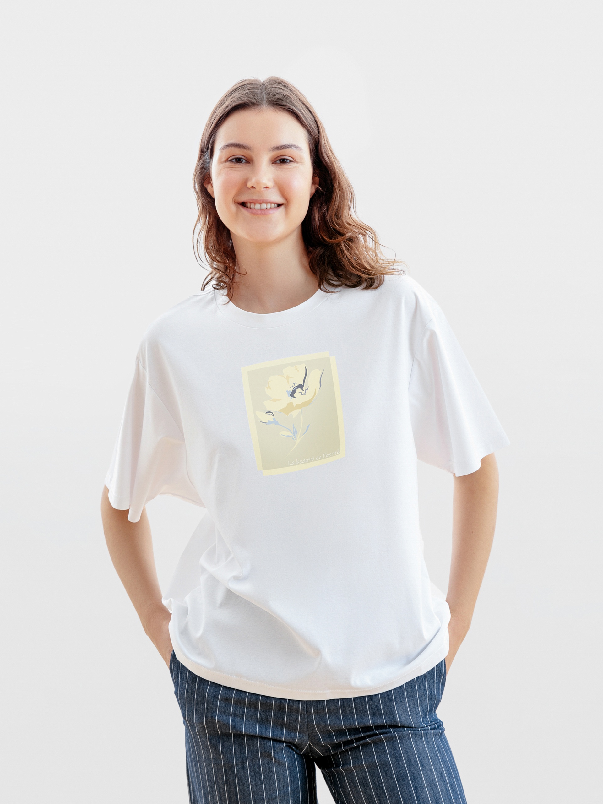 Белая прямая футболка с цветочным принтом, 5153553dm1001, Pompa, КИТАЙ, Белый, 697761  - купить