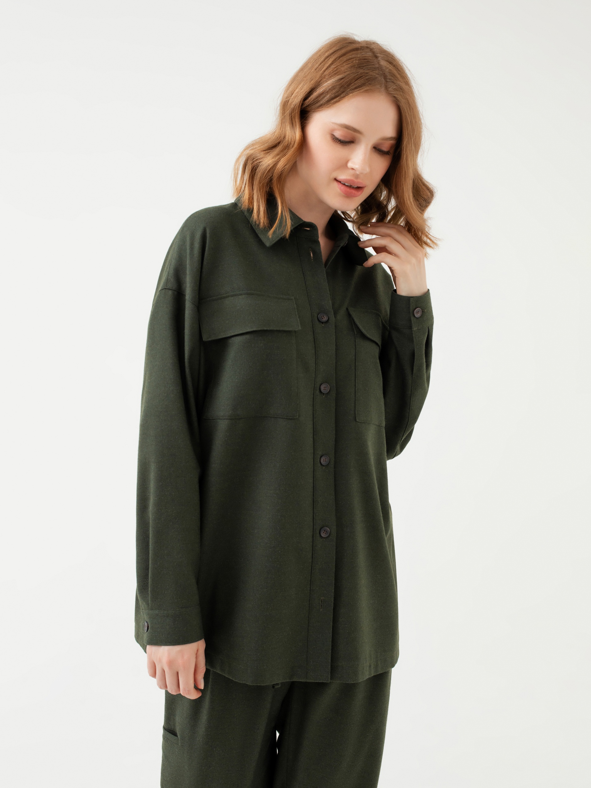 Жакет-рубашка с накладными карманами Pompa зеленого цвета