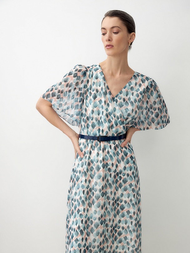 Платье макси из шифона с акварельным принтом