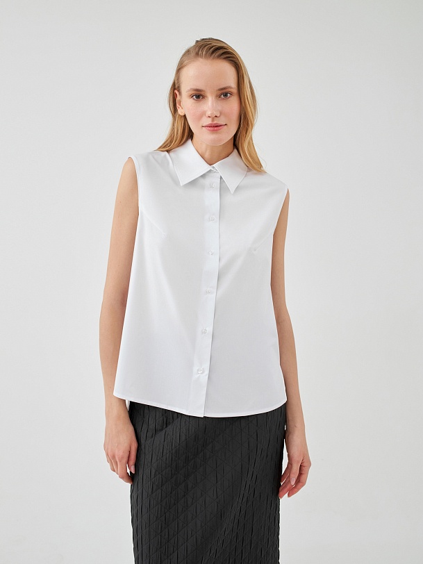 Блуза белая прямого силуэта без рукавов