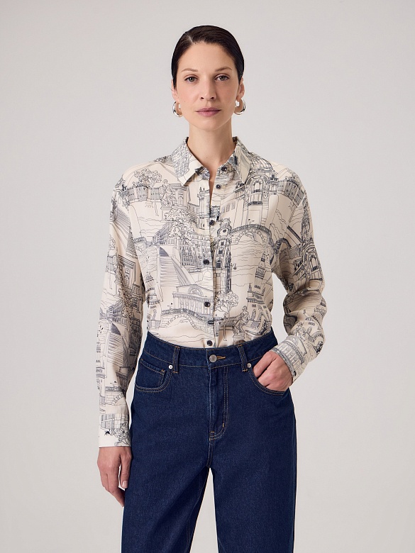 Блуза из 100% тенселя с петербургским принтом POMPA арт.3143230se0790