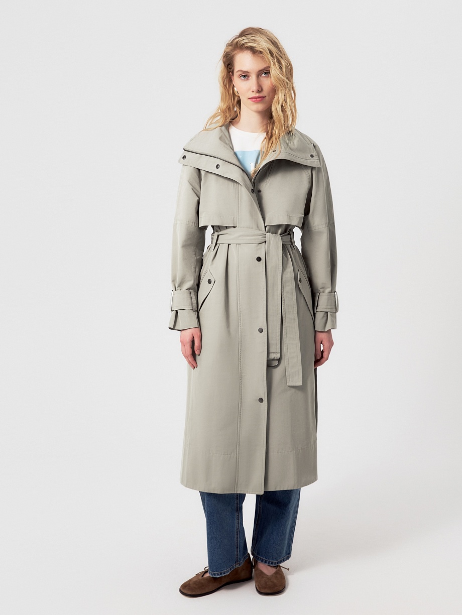 Непромокаемый хлопковый плащ с высоким воротником