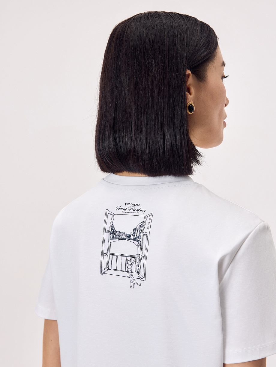 Футболка из 100% мерсеризированного хлопка с принтом