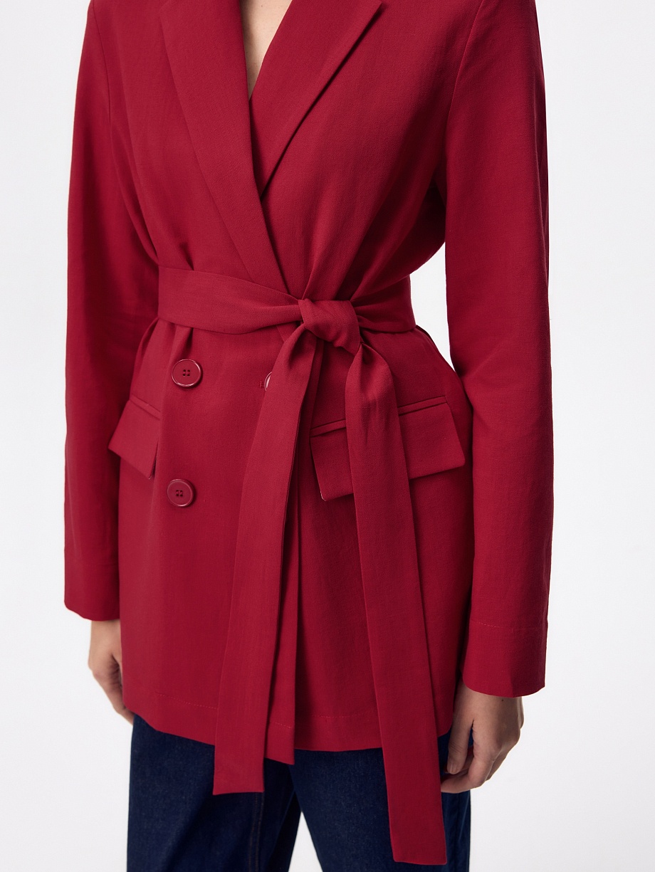 Жакет из хлопка и льна с поясом