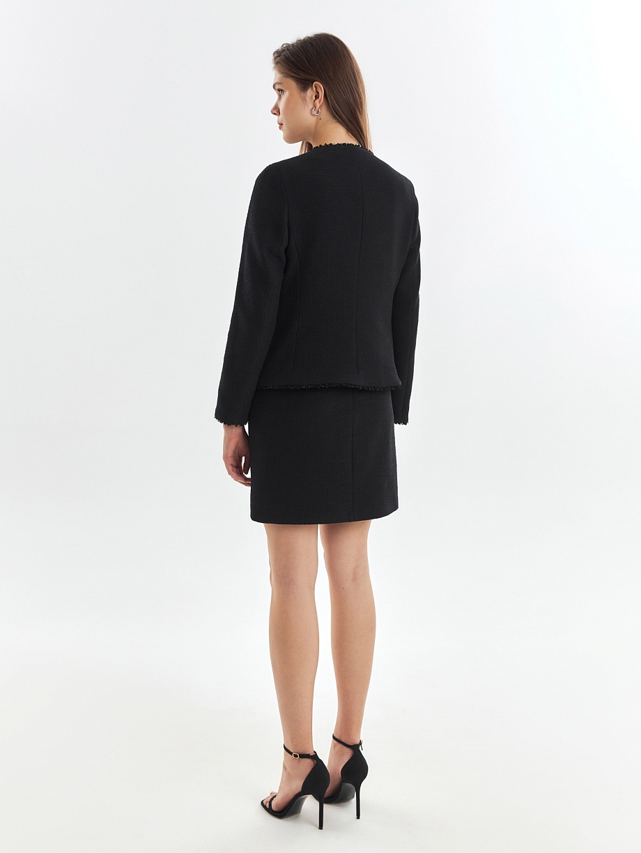 Прямой укороченный жакет из буклированной хлопковой ткани