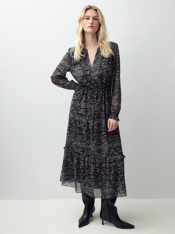 Платье миди с растительным принтом