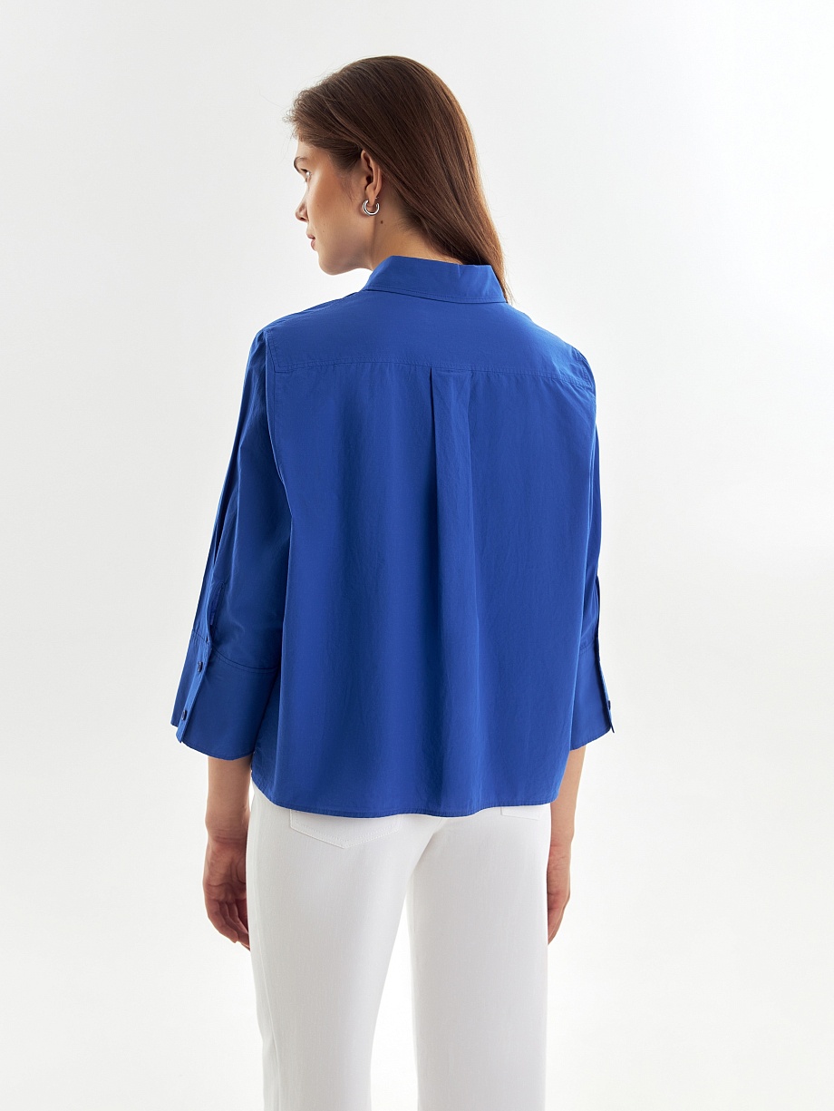 Хлопковая укороченная рубашка с рукавом 3/4