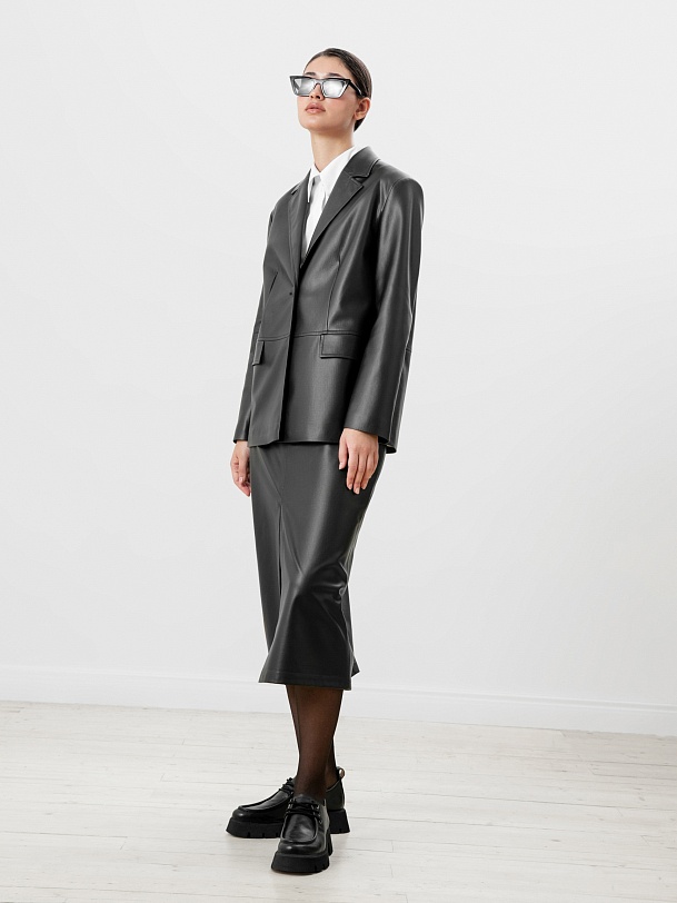 Прямая длинная юбка из экокожи