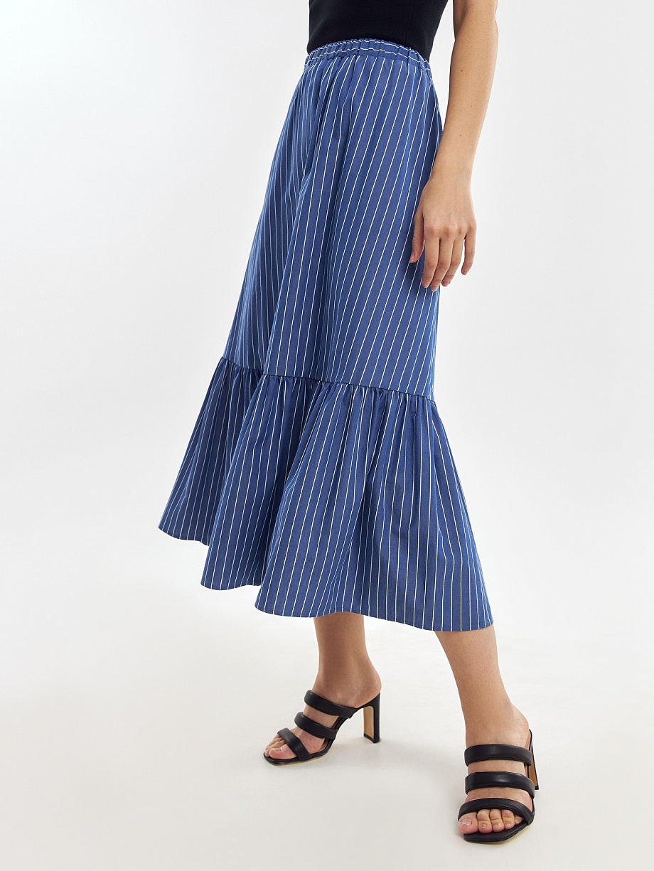 Хлопковая юбка на широкой резинке с воланом по низу