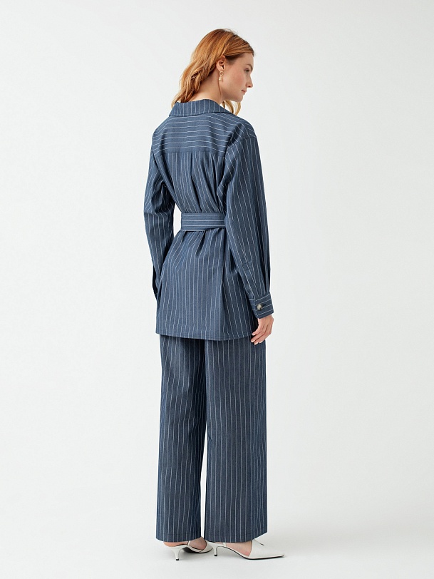 Жакет деним прямого кроя с поясом