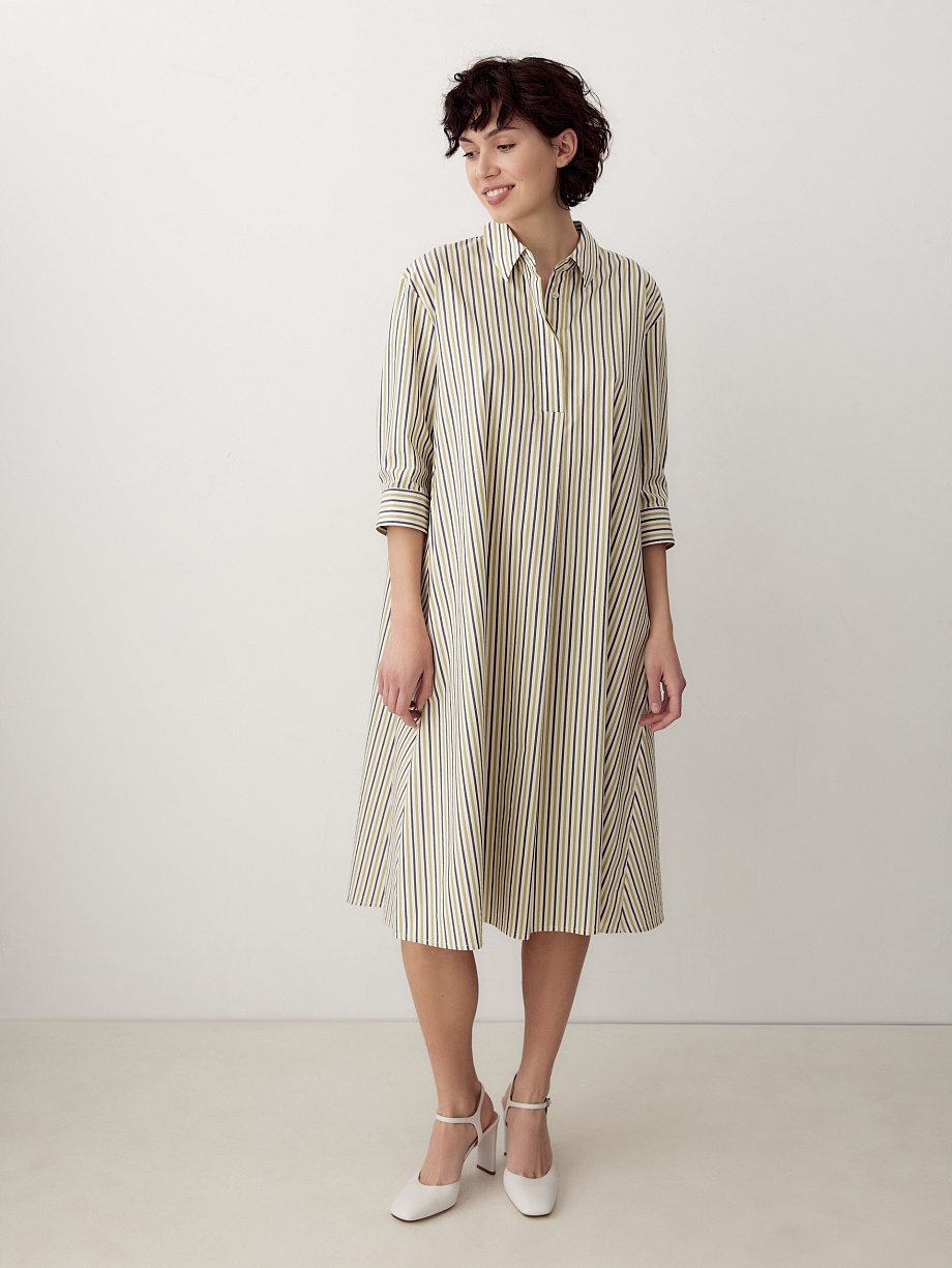 Платье-рубашка в разноцветную полоску