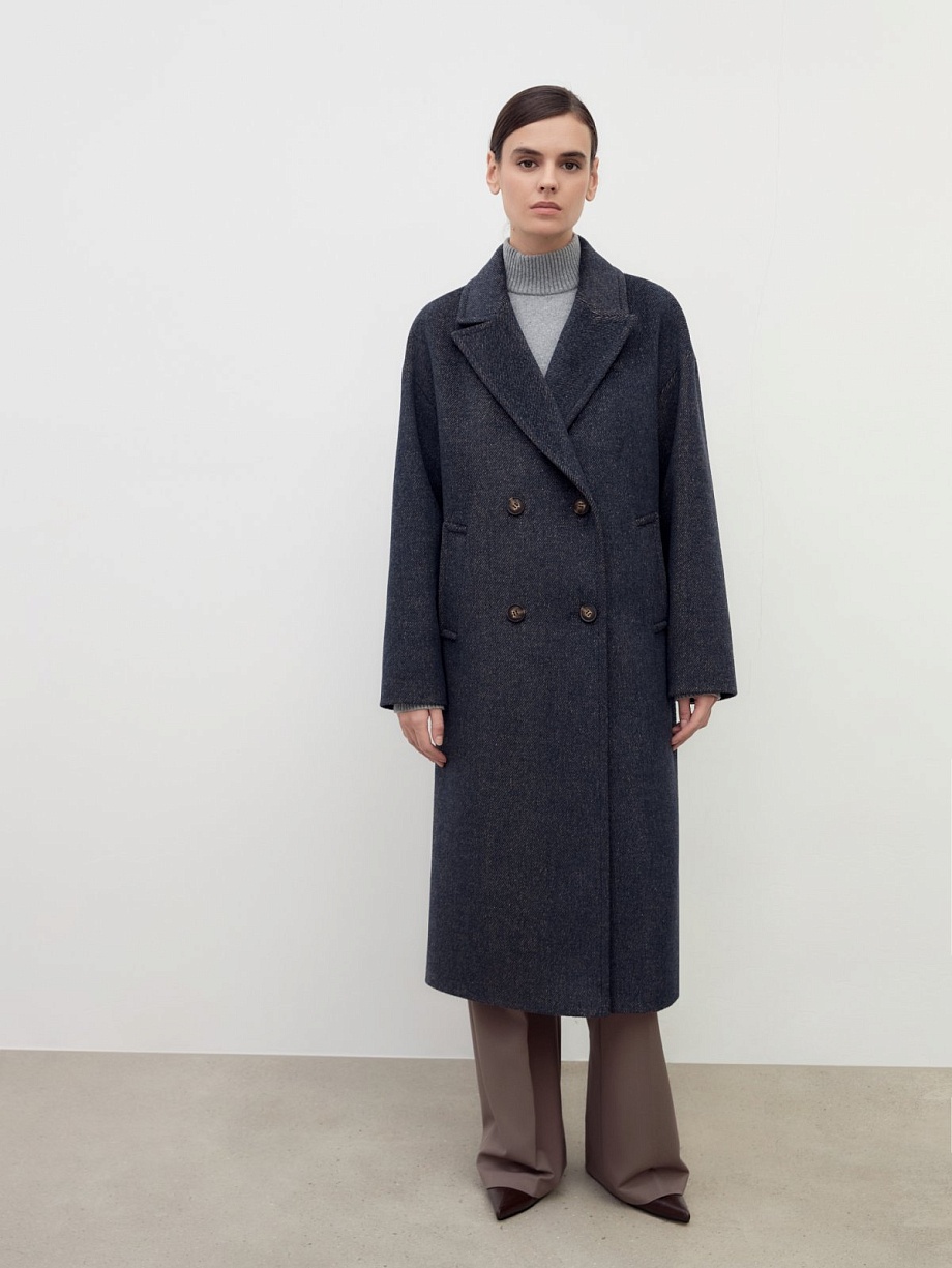 Двубортное шерстяное пальто с мембраной