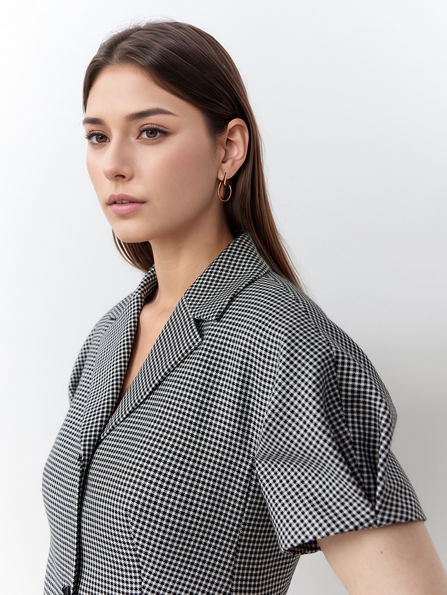 Приталенный жакет из костюмной ткани в принте "пье-де-пуль"