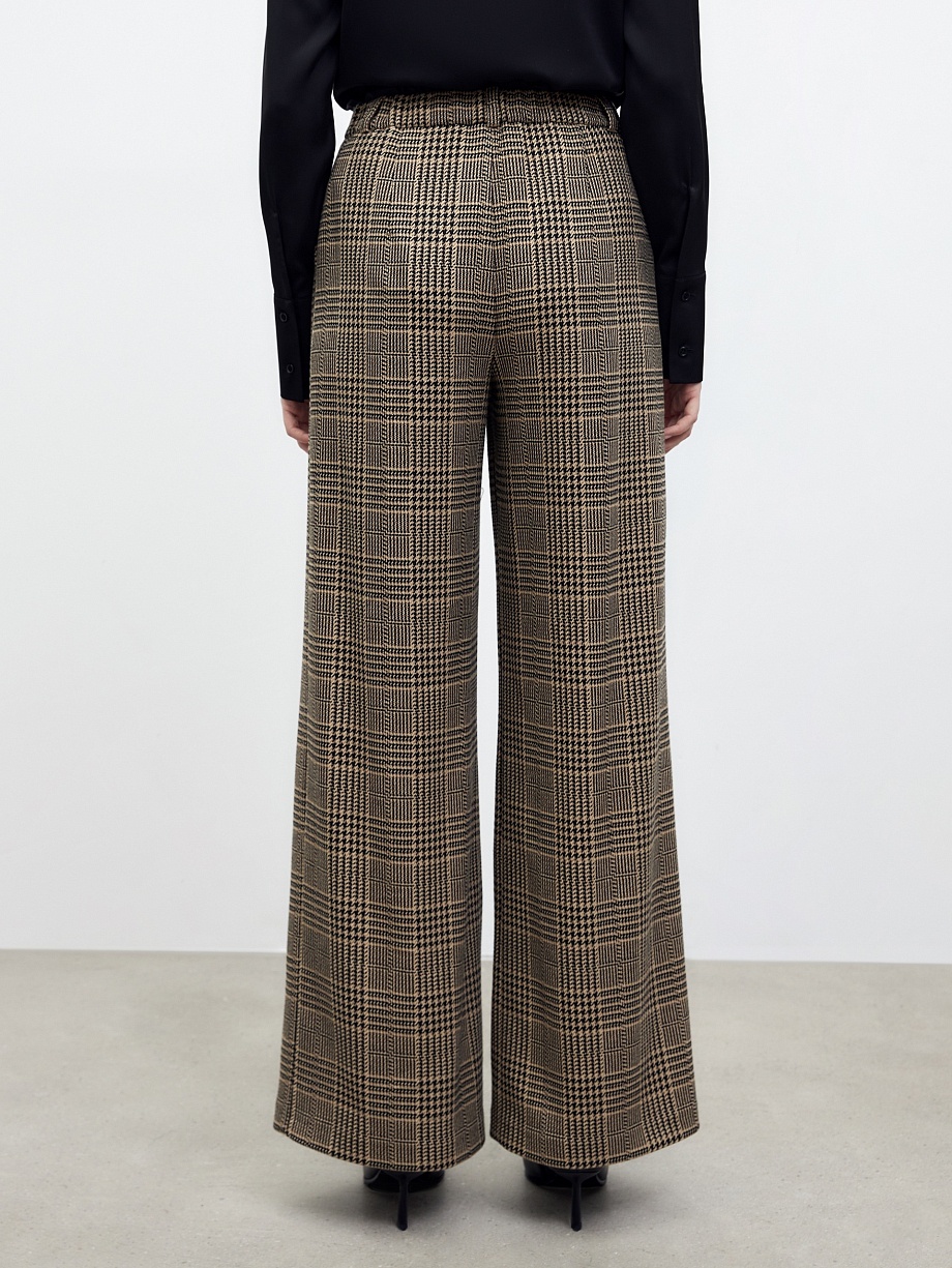 Прямые широкие брюки со складками из костюмной ткани в клетку