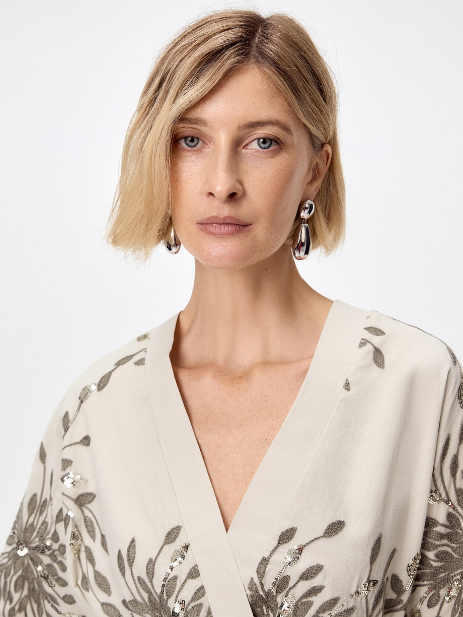 Жакет-кимоно из 100% хлопка с вышивкой