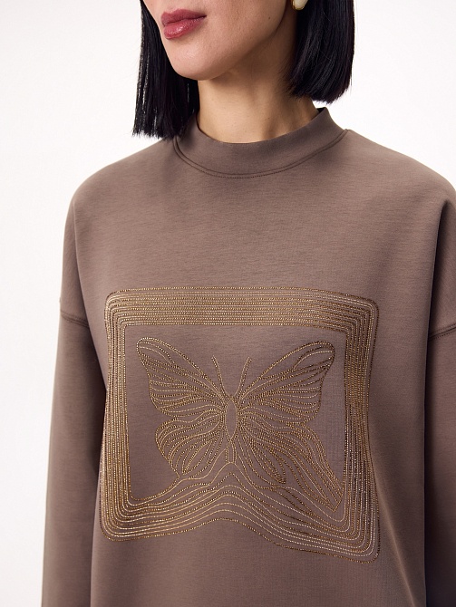 Хлопковый свитшот с аппликацией из страз