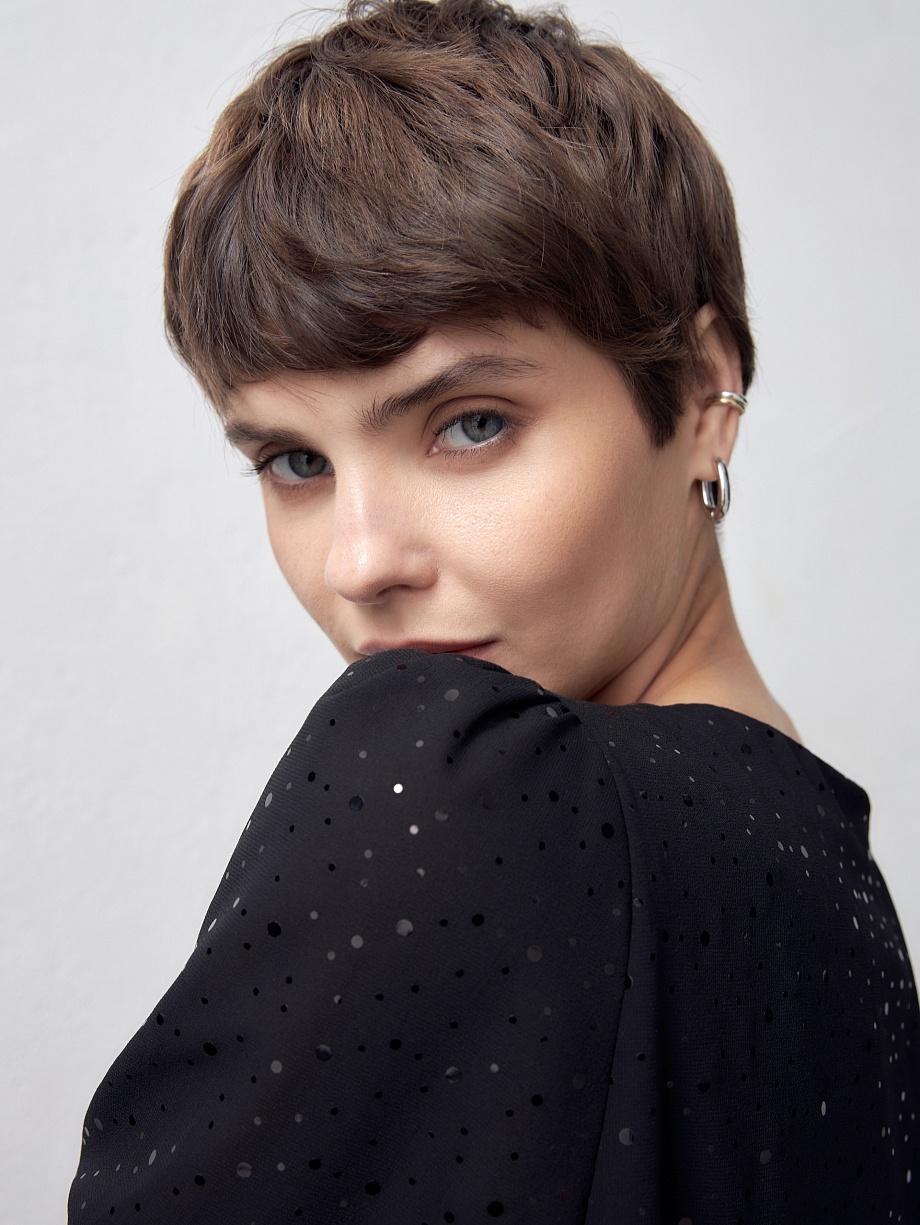 Платье-трапеция из шифона с металлизированным принтом