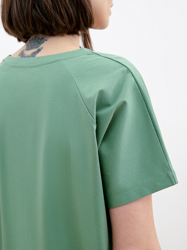 Футболка оверсайз базовая зеленая из 100% мерсеризованного хлопка