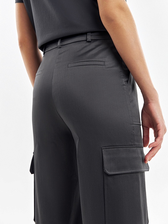 Прямые широкие брюки карго из плотной атласной ткани POMPA арт.3110090ma0793