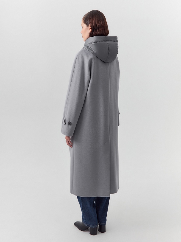 Шерстяное пальто с мембраной, утеплённой спинкой и съёмным капюшоном