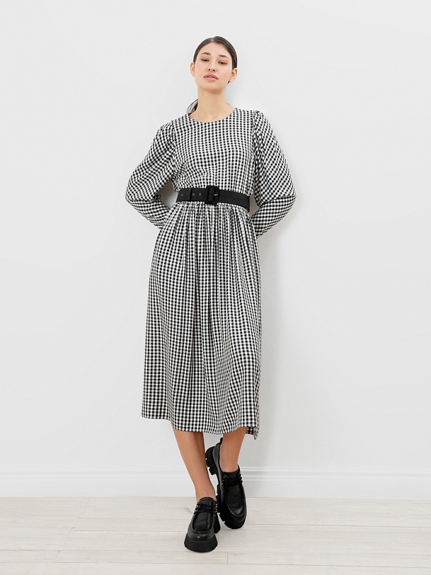 Платье миди из вискозы в клетку виши