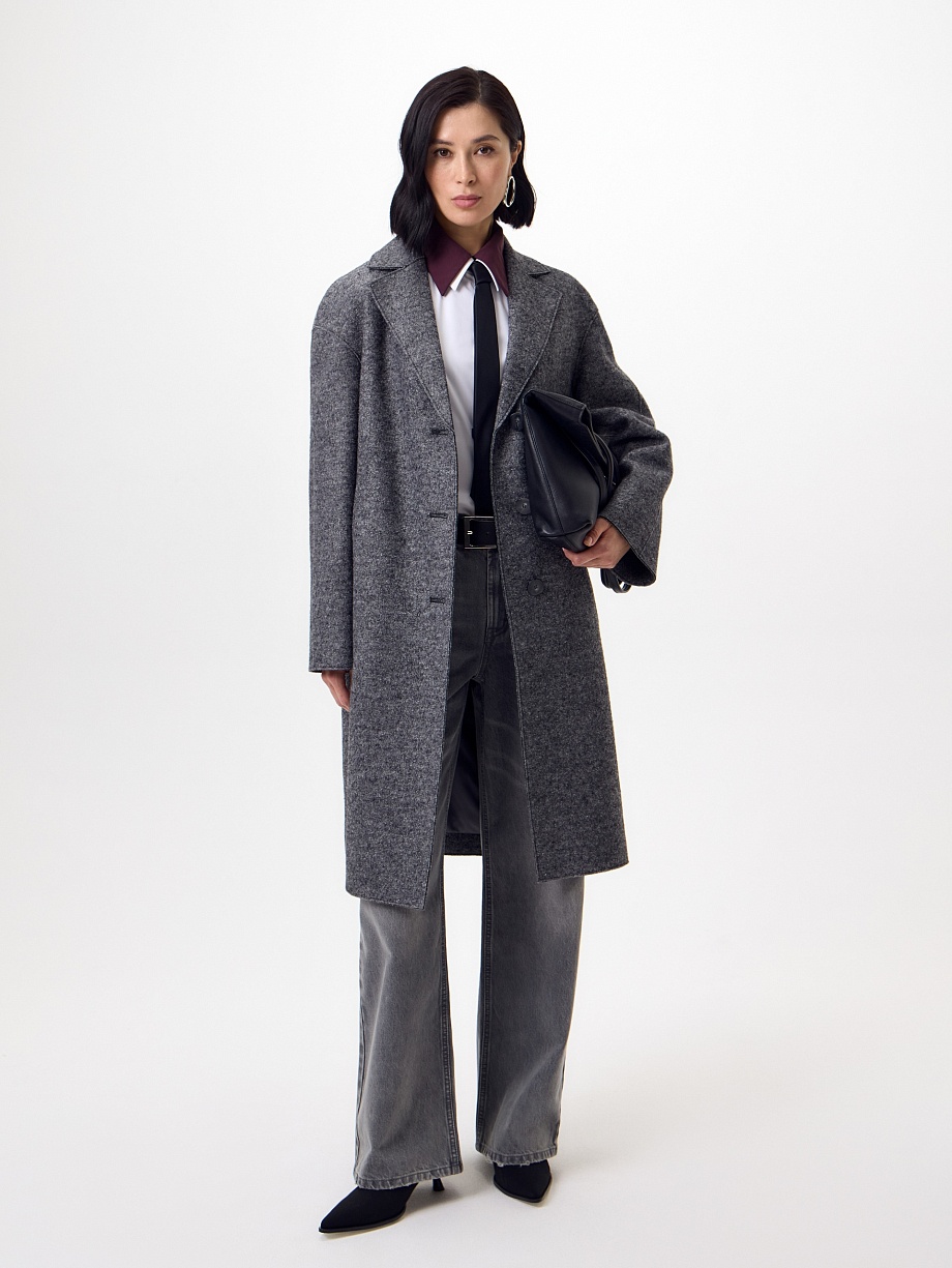 Пальто-кокон из варёной шерсти с мембраной