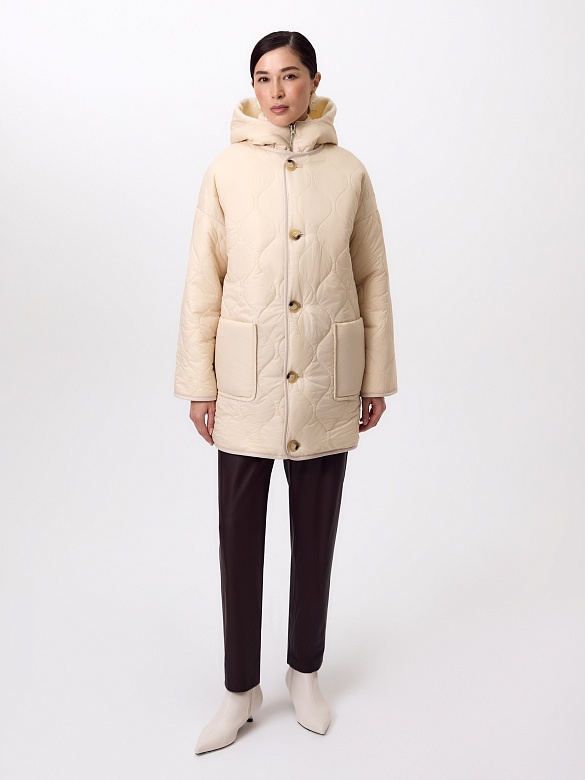 Двусторонняя зимняя экошуба со съёмным капюшоном POMPA арт.1014490p60803