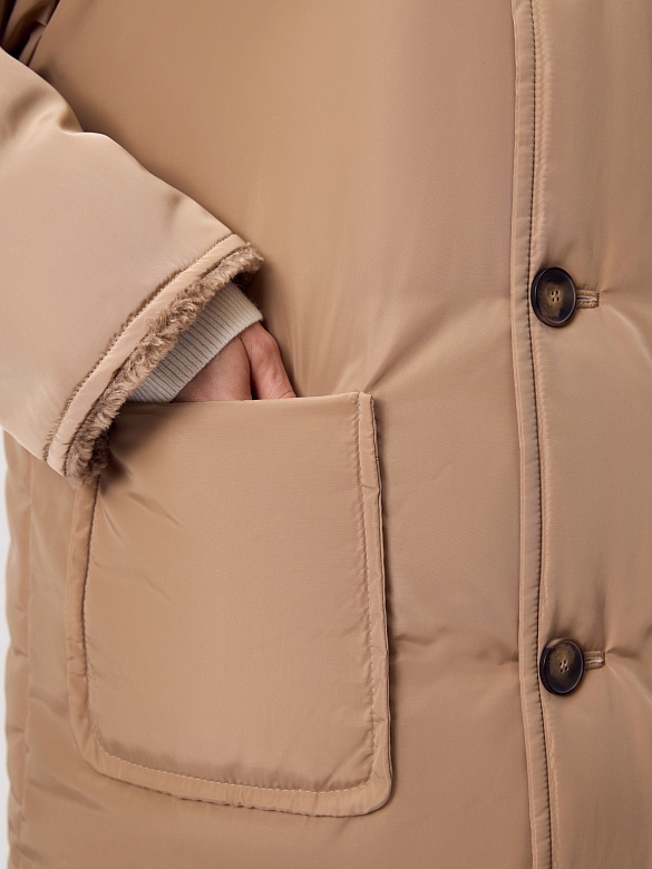 Двусторонняя зимняя экошуба со съёмным капюшоном POMPA арт.1014491p60807