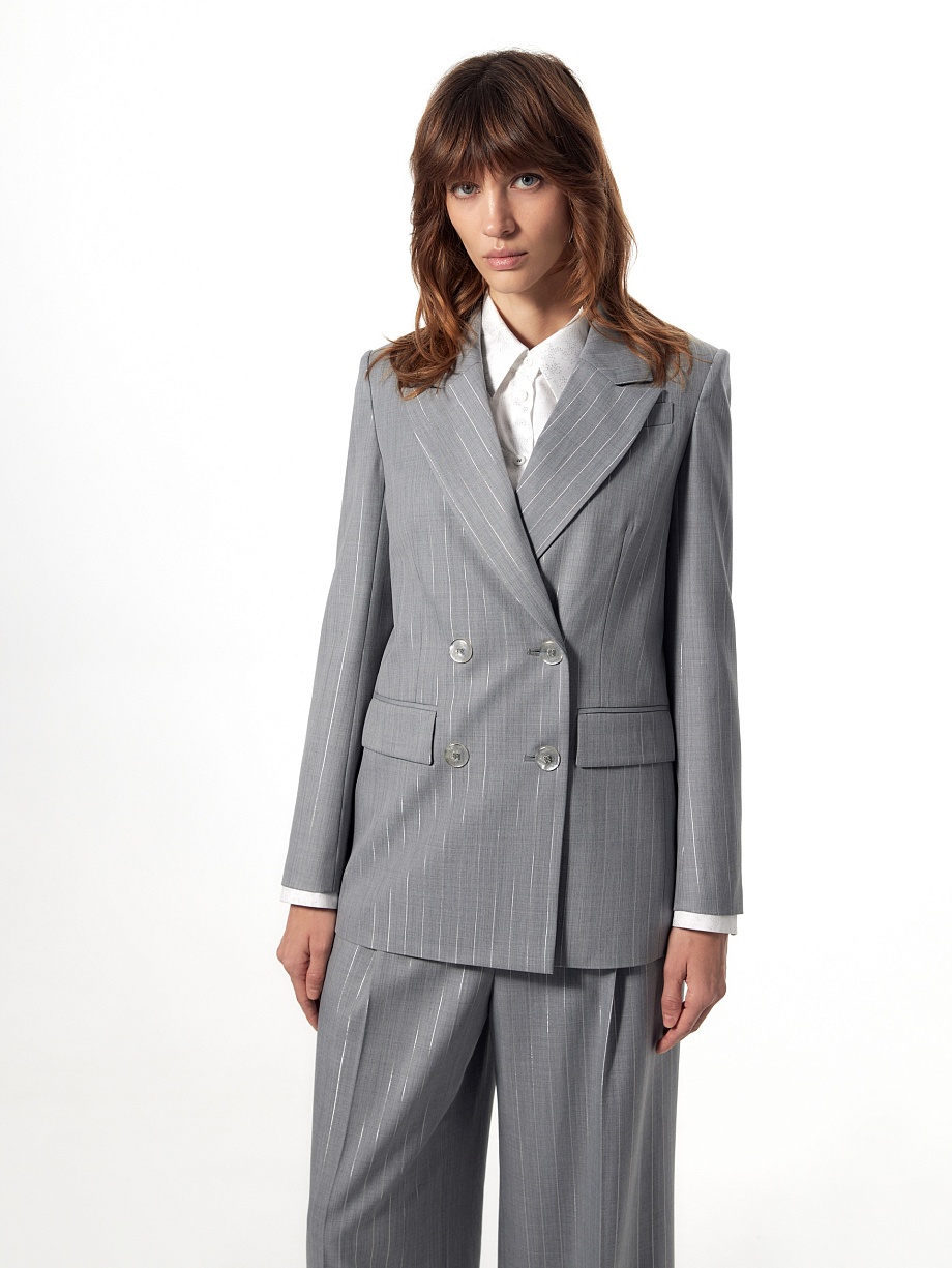 Двубортный жакет из костюмной ткани с шерстью