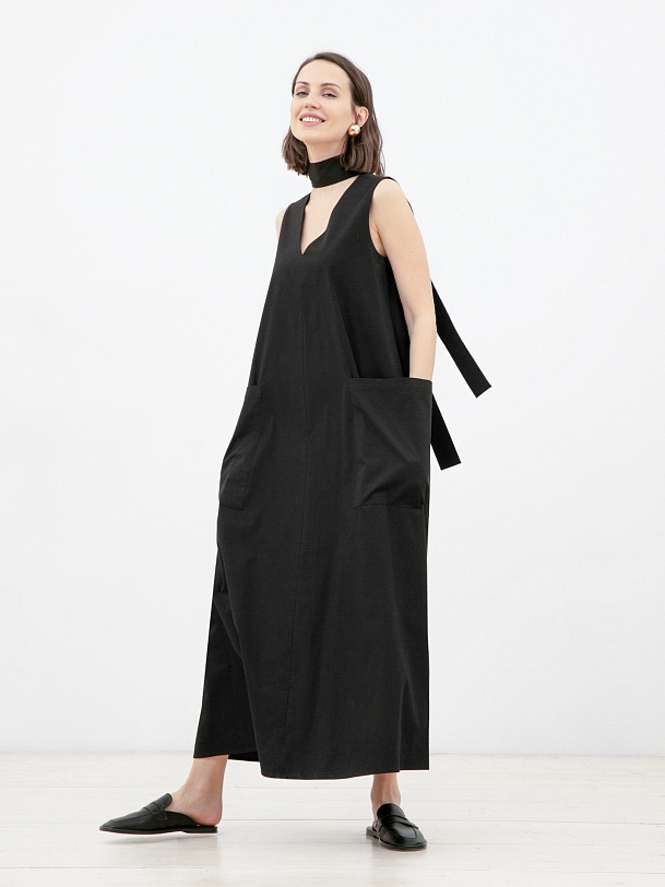 Платье летнее черное без рукавов с поясом