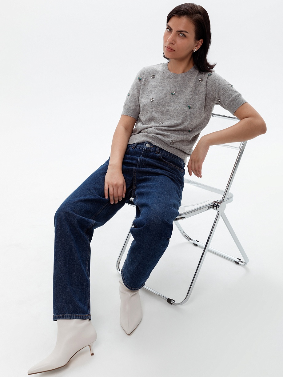 Джинсы из хлопка с высокой посадкой