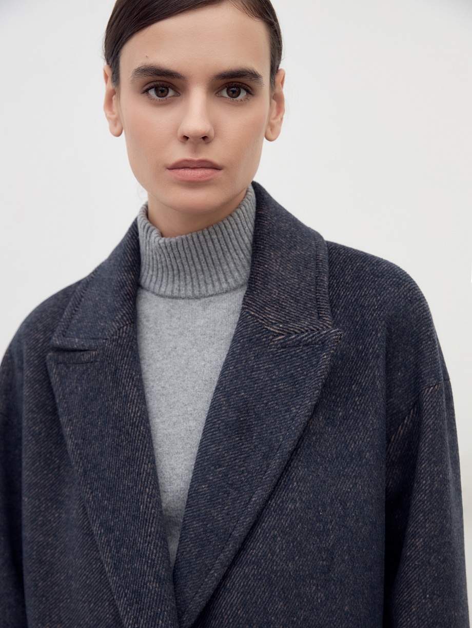 Двубортное шерстяное пальто с мембраной