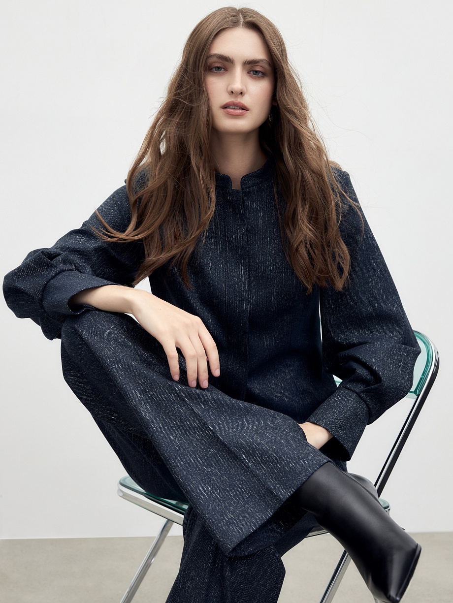 Прямые брюки из костюмной ткани с имитацией джинсы