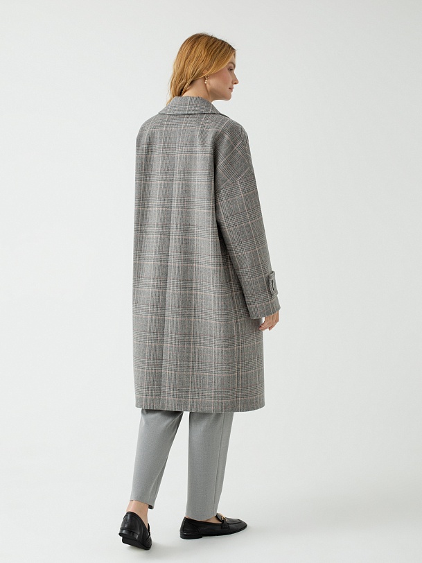Шерстяное пальто двубортное в клетку