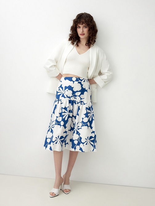 Летняя хлопковая юбка с широким воланом