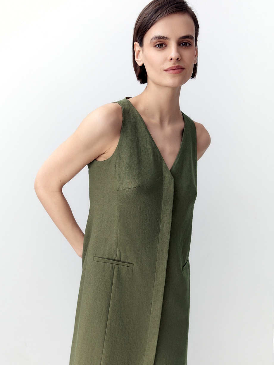 Льняной сарафан в стиле сафари