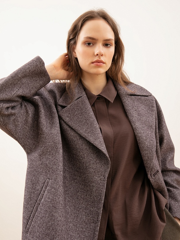 Твидовое демисезонное пальто из шерсти