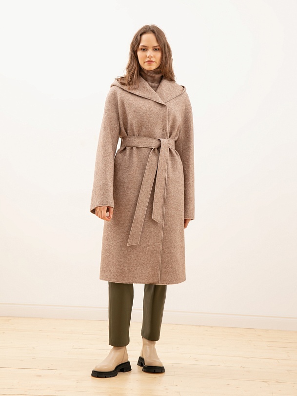 Шерстяное пальто с мембраной и капюшоном