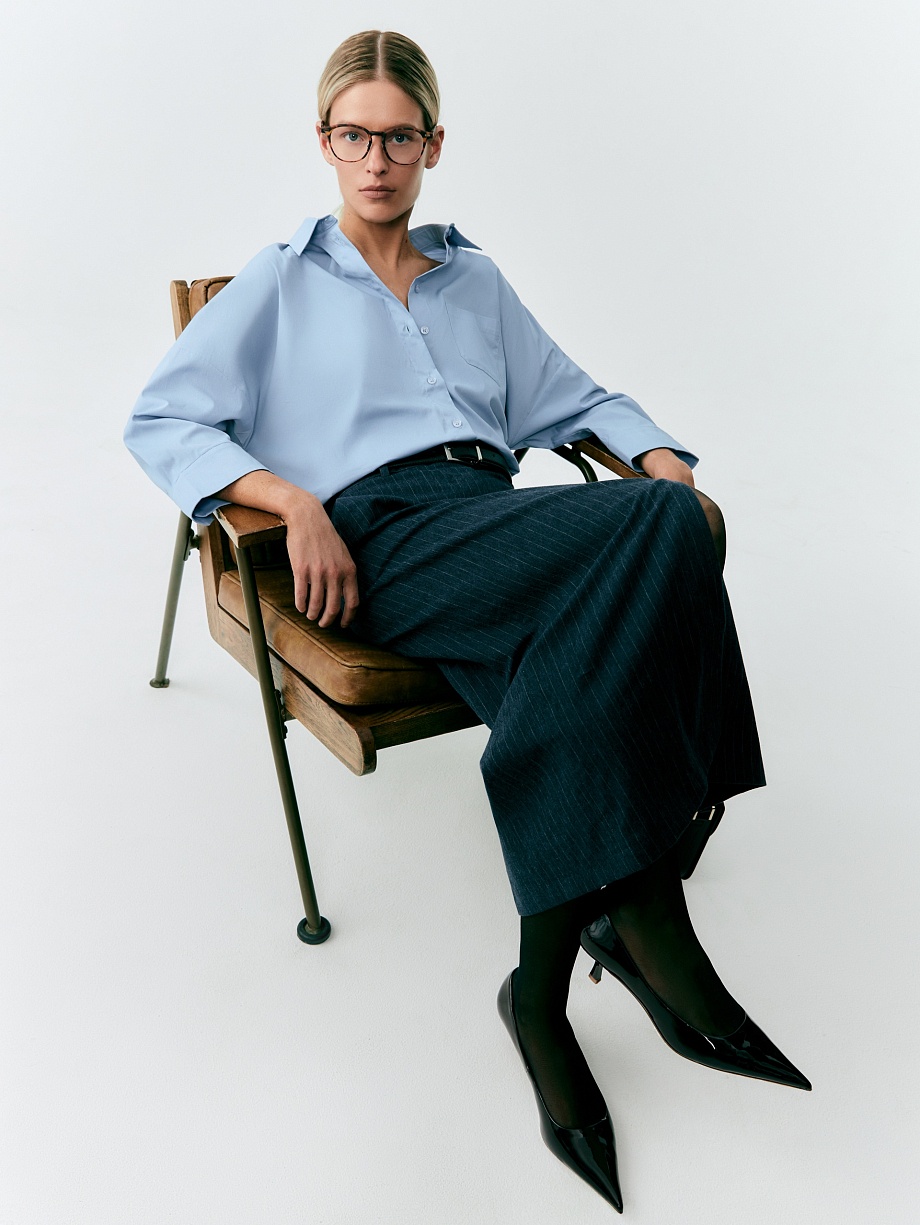 Прямая юбка миди из 100% хлопка с разрезом