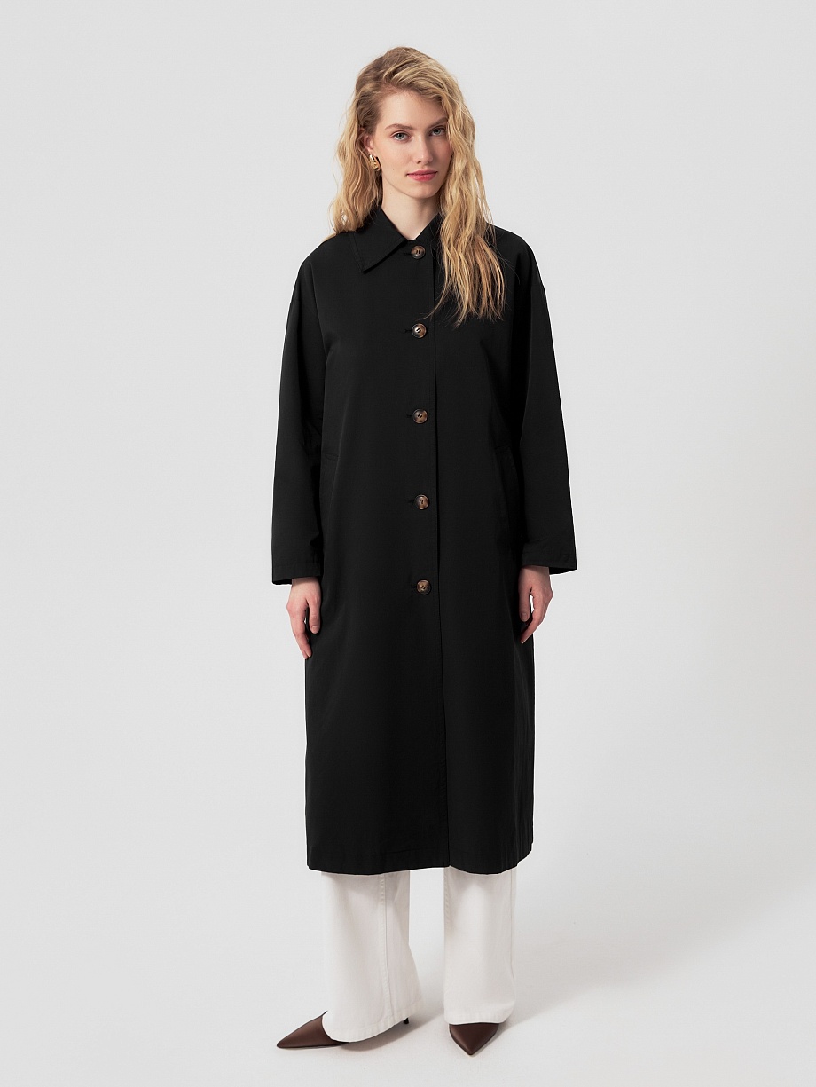 Непромокаемый хлопковый плащ силуэта трапеция