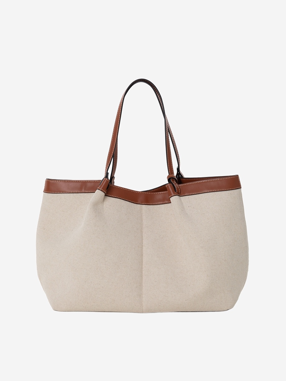 Летняя сумка из хлопка и льна и кожаной отделкой