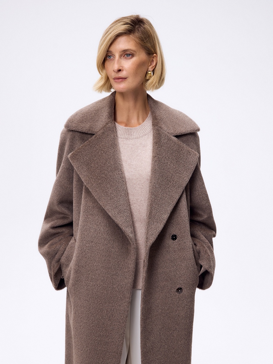 Пальто из шерсти Альпака Беби Сури с мембраной и утеплённой спинкой