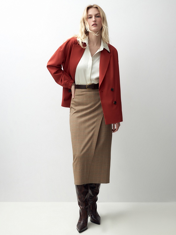 Юбка из костюмной ткани с имитацией запаха