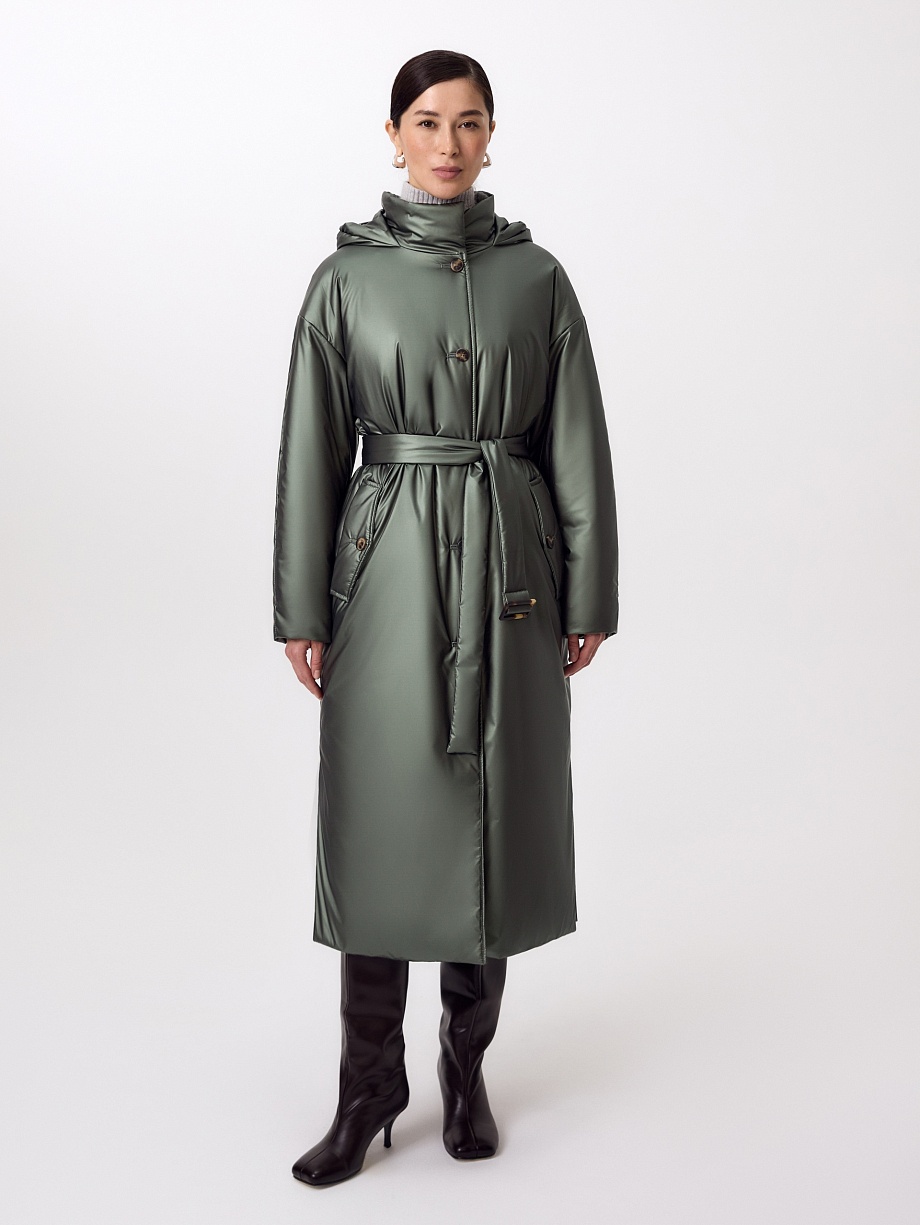 Пальто из непромокаемой плащевой ткани с капюшоном