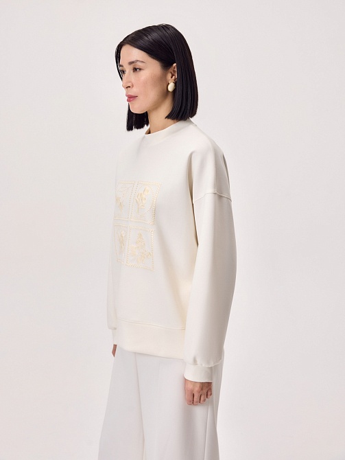 Хлопковый свитшот с декоративной вышивкой