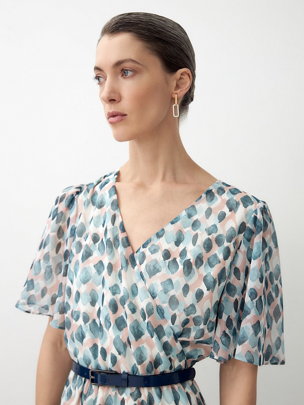 Платье макси из шифона с акварельным принтом